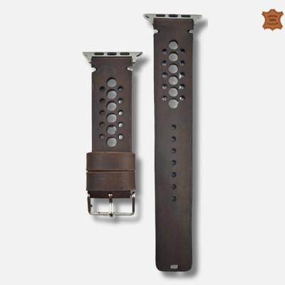 ZINOSKINS Leather Straps NB Style Dark Brown 42mm/44mm/45mm/49mm Band with Satinless Steel Buckle Closure Tan Color Smart Watch Strap(Brown)