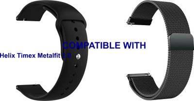 ACM WSM24B20BKBK2323 Pack of 2 Watch Strap Silicone & Metal 20mm for Helix Timex Metalfit 2.0 Smartwatch (Black) Smart Watch Strap(Mullti Color)