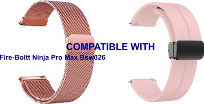 ACM WSM419A20RSGCPK2516 Pack of 2 Watch Strap Metal & Silicone Magnetic Clasp 20mm for |Fire-Boltt Ninja Pro Max Bsw026 Smartwatch (Rose Gold/Creame) Smart Watch Strap(Mullti Color)