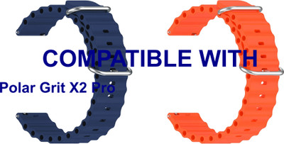 ACM WSM18F22DBLOR5038 Pack of 2 Watch Strap Silicone Smart Belt 22mm for Polar Grit X2 Pro Smartwatch (Dark Blue/Orange) Smart Watch Strap(Mullti Color)