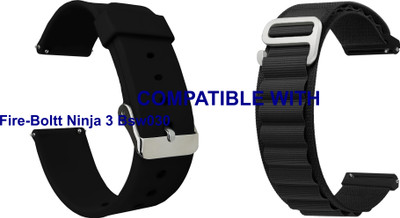 ACM WSM717B20BKBK2655 Pack of 2 Watch Strap Silicone & Nylon 20mm for Fire-Boltt Ninja 3 Bsw030 Smartwatch (Black) Smart Watch Strap(Mullti Color)