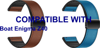 ACM WSM28P22BRBL3566 Pack of 2 Watch Strap Leather Magnetic Silicone 22mm for Boat Enigma Z40 Smartwatch (Brown/Blue) Smart Watch Strap(Mullti Color)