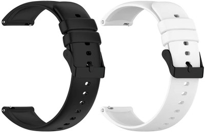 AOnes Pack of 2 Watch Strap Silicone Classic Belt for Noise Noisefit Core 2 Smart Watch Strap(Black, White)