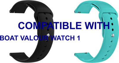 ACM WSM2P22BKLBL3918 Pack of 2 Watch Strap Silicone Belt 22mm for BOAT VALOUR WATCH 1 Smartwatch (Black/Light Blue) Smart Watch Strap(Mullti Color)