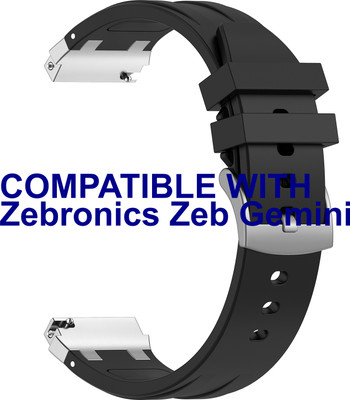ACM WSM36X22BK3517 Watch Strap Metal Hook Silicone 22mm for Zebronics Zeb Gemini Smartwatch Belt Black Smart Watch Strap(Black)