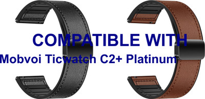 ACM WSM28P20BKBR1145 Pack of 2 Watch Strap Leather Magnetic Silicone 20mm for New Mobvoi| Ticwatch C2+ Platinum Smartwatch (Black/Brown) Smart Watch Strap(Mullti Color)