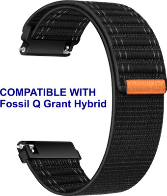 ACM WSM39A22BK1063 Watch Strap Nylon Soft 22mm for Fossil Q Grant Hybrid Smartwatch Black Smart Watch Strap(Black)