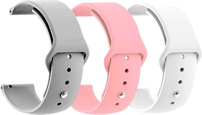 PUNAK 22MM Silicon Smart Watch Strap PACK OF 3 Smart Watch Strap(Grey, Pink, White)