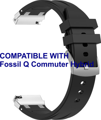 ACM WSM36X22BK1057 Watch Strap Metal Hook Silicone 22mm for Fossil Q Commuter Hybrid Smartwatch Black Smart Watch Strap(Black)