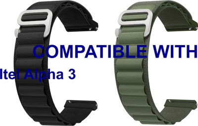 ACM WSM17E22BKGR3905 Pack of 2 Watch Strap Nylon Hook Belt 22mm for New Itel| Alpha 3 Smartwatch (Black/Green) Smart Watch Strap(Mullti Color)
