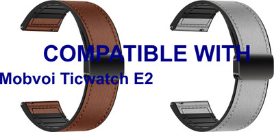 ACM WSM28P22BRGY1147 Pack of 2 Watch Strap Leather Magnetic Silicone 22mm for Mobvoi Ticwatch E2 Smartwatch (Brown/Grey) Smart Watch Strap(Mullti Color)