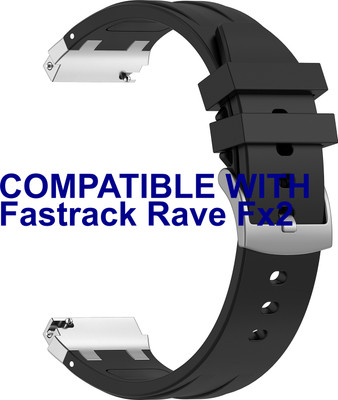 ACM Watch Strap Metal Hook Silicone for Fastrack Rave Fx2 Smartwatch Black Smart Watch Strap(Black)
