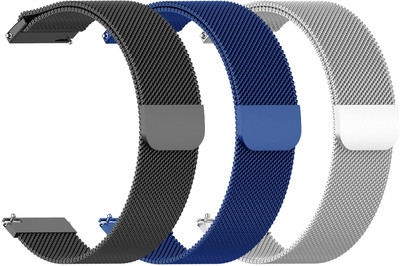 AOnes Pack of 3 Magnetic Loop Watch Strap for Amazfit Pop 3S Smart Watch Strap(Black, Blue, Silver)