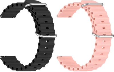 AOnes Pack of 2 Ocean Silicone Watch Bands for Noise Noisefit Agile 2 Smart Watch Strap(Black, Pink)