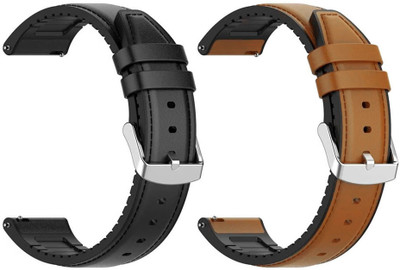 AOnes Pack of 2 Watch Strap Leather Silicone Belt for Boat Wave Call 2 Plus Smart Watch Strap(Black, Gold)