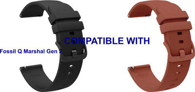 ACM WSM24L22BKBR1064 Pack of 2 Watch Strap Silicone Color Hook 22mm for Fossil Q Marshal Gen 2 Smartwatch (Black/Brown) Smart Watch Strap(Mullti Color)