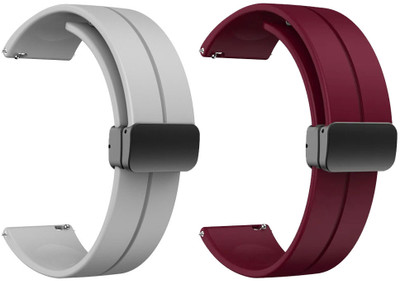 AOnes Pack of 2 Silicone Belt Magnetic Folding Buckle for Fossil Gen 5E Smart Watch Strap(Grey, Red)