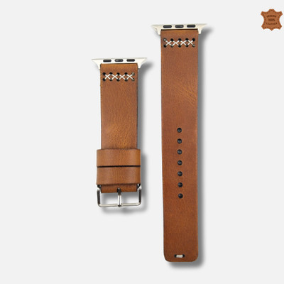 ZINOSKINS Leather Straps Cross Tan 42mm/44mm/45mm/49mm Band with Satinless Steel Buckle Closure Tan Color Smart Watch Strap(Brown)