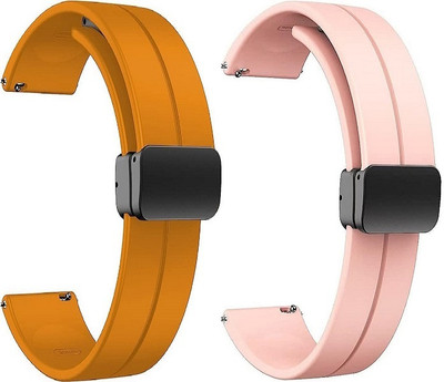 RUPELIK 22mm Soft Silicone With Folding Magnetic Lock 22mm Lugs Size Watch Strap Smart Watch Strap(Pink, Yellow)