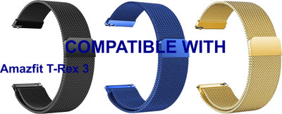 ACM WSM4M22BKBLGL5015 Pack of 3 Watch Strap Magnetic Belt 22mm for Amazfit T-Rex 3 Smartwatch (Black/Blue/Gold) Smart Watch Strap(Mullti Color)