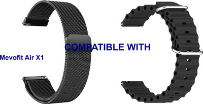 ACM WSM418B20BKBK2162 Pack of 2 Watch Strap Metal & Silicone 20mm for |Mevofit| Air X1 Smartwatch (Black) Smart Watch Strap(Mullti Color)