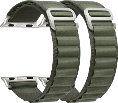 Flipkart SmartBuy Soft Nylon Textile Woven Alpine Loop Strap Belt for iWatch Series 8/7/6/5/4/SE (42/44/45mm) With Metal G Hook (Combo of 2) [Watch NOT Included] Smart Watch Strap(Green, Green)