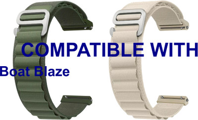 ACM WSM17E22GRWT2517 Pack of 2 Watch Strap Nylon Hook 22mm for Boat Blaze Smartwatch (Green/White) Smart Watch Strap(Mullti Color)