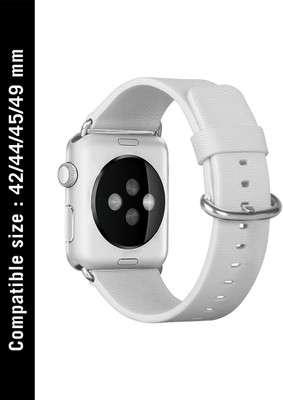 DailyObjects White Classic Leather Strap for Apple Watch (42/44/45/49mm) Smart Watch Strap(White)