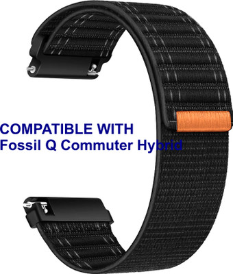 ACM WSM39A22BK1057 Watch Strap Nylon Soft 22mm for Fossil Q Commuter Hybrid Smartwatch Black Smart Watch Strap(Black)
