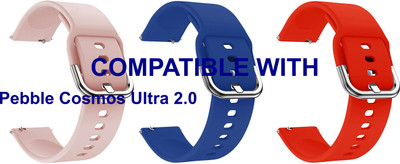ACM WSM8H22CPKDBLRD3920 Pack of 3 Watch Strap Hook Belt 22mm for Pebble Cosmos Ultra 2.0 Smartwatch (Creame/Blue/Red) Smart Watch Strap(Mullti Color)
