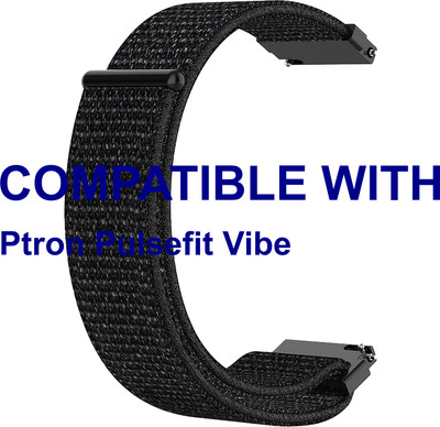 ACM WSM3V20BK5024 Watch Strap Nylon Loop Belt 20mm for Ptron Pulsefit Vibe Smartwatch Black Smart Watch Strap(Black)