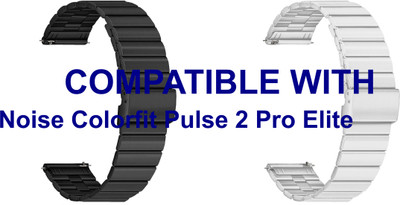 ACM WSM20H22BKSL3661 Pack of 2 Watch Strap Adjustable Steel 22mm for Noise Colorfit Pulse 2 Pro Elite Smartwatch (Black/Silver) Smart Watch Strap(Mullti Color)