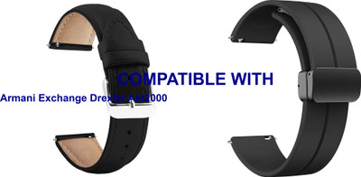 ACM WSM1419B22BKBK1025 Pack of 2 Watch Strap Leather & Silicone Magnetic Clasp 22mm for Armani Exchange Drexler Axt2000 Smartwatch (Black) Smart Watch Strap(Mullti Color)