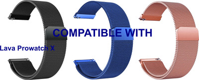 ACM WSM4M20BKBLRSG3849 Pack of 3 Watch Strap Magnetic 20mm for Lava Prowatch X Smartwatch (Black/Blue/Rose Gold) Smart Watch Strap(Mullti Color)