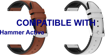 ACM WSM33U22BRWT2841 Pack of 2 Watch Strap Leather Silicone 22mm for Hammer Active Smartwatch (Brown/White) Smart Watch Strap(Mullti Color)
