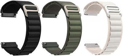 AOnes Pack of 3 Alpine Nylon Loop Watch Strap for Itel Unicorn Max Smart Watch Strap(Black, Green, White)