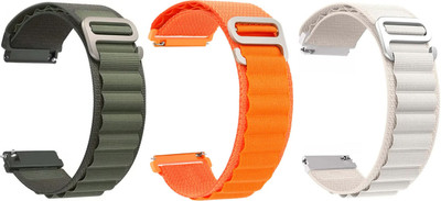 AOnes Pack of 3 Alpine Nylon Loop Watch Strap for Pebble Stella Smart Watch Strap(Green, Orange, White)