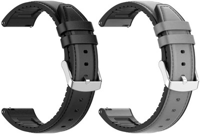 AOnes Pack of 2 Watch Strap Leather Silicone Belt for Noise Colorfit Pulse 2 Max Smart Watch Strap(Black, Grey)