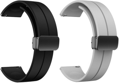 AOnes Pack of 2 Silicone Belt Magnetic Folding Buckle for Zebronics Circle Zeb-Fit 2 Smart Watch Strap(Black, Grey)