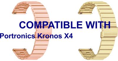 ACM WSM20H20RSGGL2973 Pack of 2 Watch Strap Adjustable Steel 20mm for Portronics Kronos X4 Smartwatch (Rose Gold Pink/Champagne Gold) Smart Watch Strap(Mullti Color)
