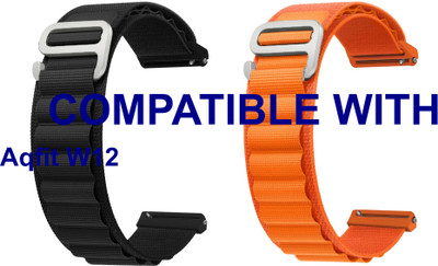 ACM WSM17E20BKOR2301 Pack of 2 Watch Strap Nylon Hook 20mm for Aqfit W12 Smartwatch (Black/Orange) Smart Watch Strap(Mullti Color)