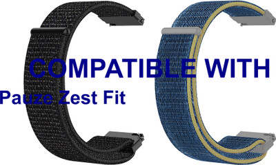 ACM WSM3V22BKBL2642 Pack of 2 Watch Strap Nylon Loop 22mm for Pauze Zest Fit Smartwatch (Black/Blue) Smart Watch Strap(Mullti Color)