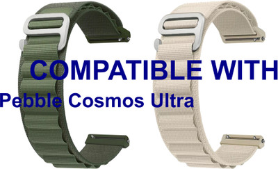 ACM WSM17E20GRWT2810 Pack of 2 Watch Strap Nylon Hook 20mm for Pebble Cosmos Ultra Smartwatch (Green/White) Smart Watch Strap(Mullti Color)