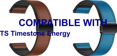 ACM WSM28P22BRBL3760 Pack of 2 Watch Strap Leather Magnetic Silicone 22mm for TS Timestone Energy Smartwatch (Brown/Blue) Smart Watch Strap(Mullti Color)