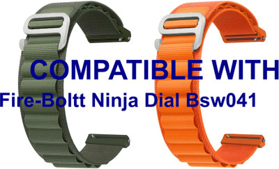 ACM WSM17E22GROR2774 Pack of 2 Watch Strap Nylon Hook 22mm for Fire-Boltt Ninja Dial Bsw041 Smartwatch (Green/Orange) Smart Watch Strap(Mullti Color)