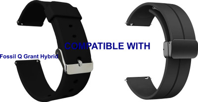 ACM WSM719B22BKBK1063 Pack of 2 Watch Strap Silicone & Magnetic Clasp 22mm for Fossil Q Grant Hybrid Smartwatch (Black) Smart Watch Strap(Mullti Color)