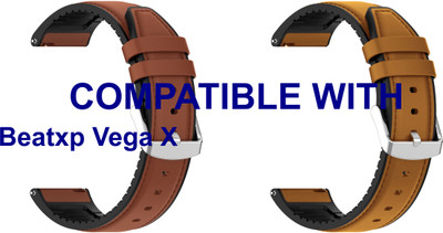 ACM WSM33U22BRGL3129 Pack of 2 Watch Strap Leather Silicone 22mm for Beatxp Vega X Smartwatch (Brown/Gold) Smart Watch Strap(Mullti Color)