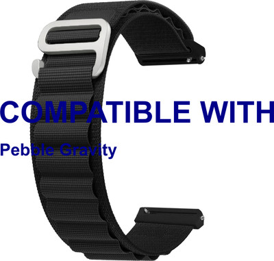 ACM WSM17E22BK3898 Watch Strap Nylon Hook Belt 22mm for Pebble Gravity Smartwatch Black Smart Watch Strap(Black)