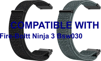ACM WSM3V20BKGY2655 Pack of 2 Watch Strap Nylon Loop 20mm for Fire-Boltt Ninja 3 Bsw030 Smartwatch (Black/Grey) Smart Watch Strap(Mullti Color)
