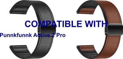 ACM WSM28P22BKBR5009 Pack of 2 Watch Strap Leather Magnetic Silicone Belt 22mm for Punnkfunnk Active 2 Pro Smartwatch (Black/Brown) Smart Watch Strap(Mullti Color)